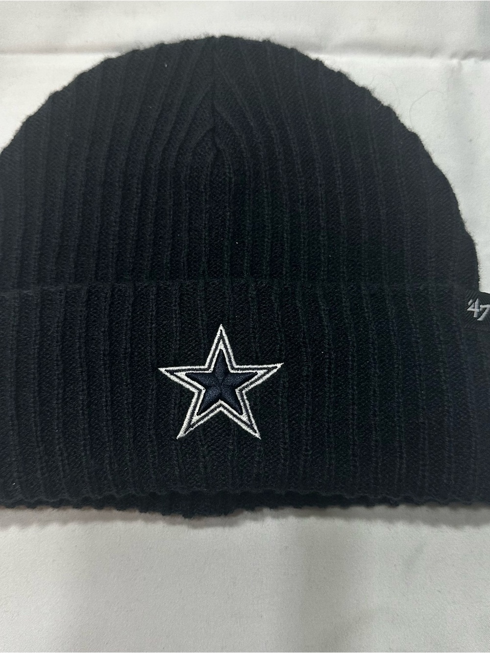 47 Knit Beanie in Black with Leather Tag